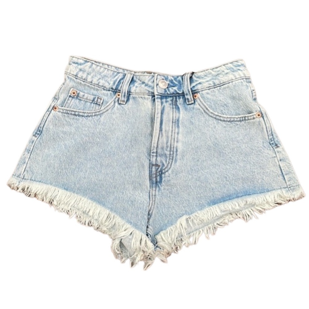 Stradivarius High-Rise Light Wash Denim Micro Shorts with Frayed Hem